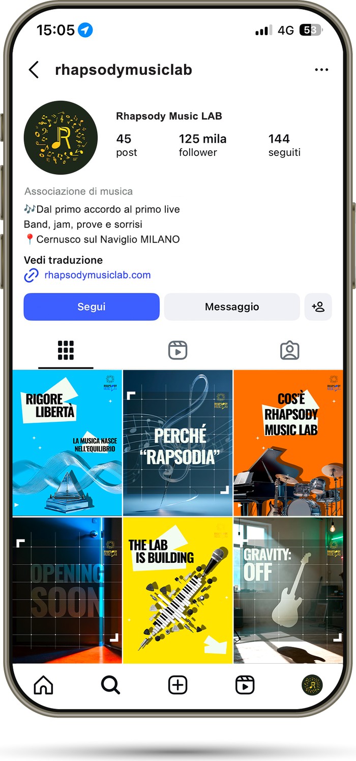 Il profilo Instagram di Rhapsody Music Lab